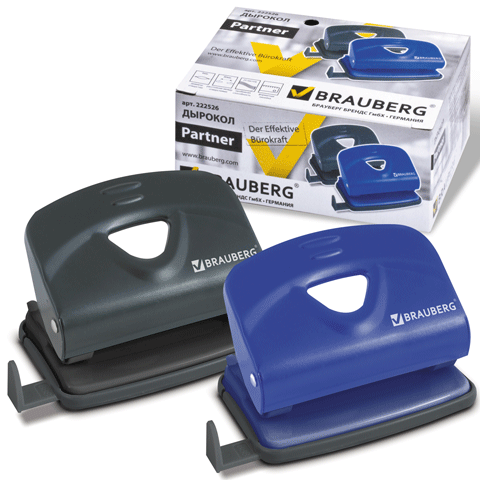 Дырокол 25 листов, металлический BRAUBERG &quot;Universal+&quot;, ассорти (синий /черный), 222526