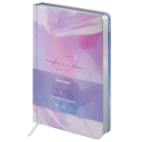 Ежедневник датированный 2026 А5 138x213 мм, BRAUBERG &quot;Vista&quot;, под кожу твердый, &quot;Pastel&quot;, 117458