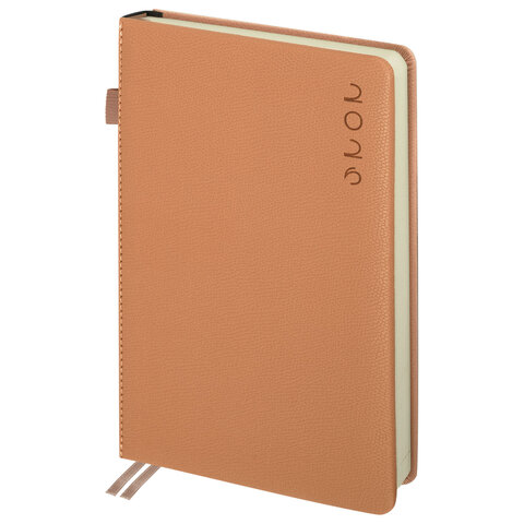 Ежедневник датированный 2026, А5, 138х213 мм, BRAUBERG "Essential", под кожу, держатель, бежевый, 117396