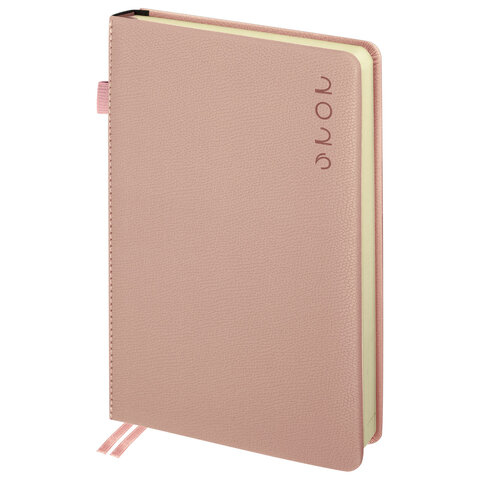 Ежедневник датированный 2026, А5, 138х213 мм, BRAUBERG "Essential", под кожу, держатель, розовый, 117395