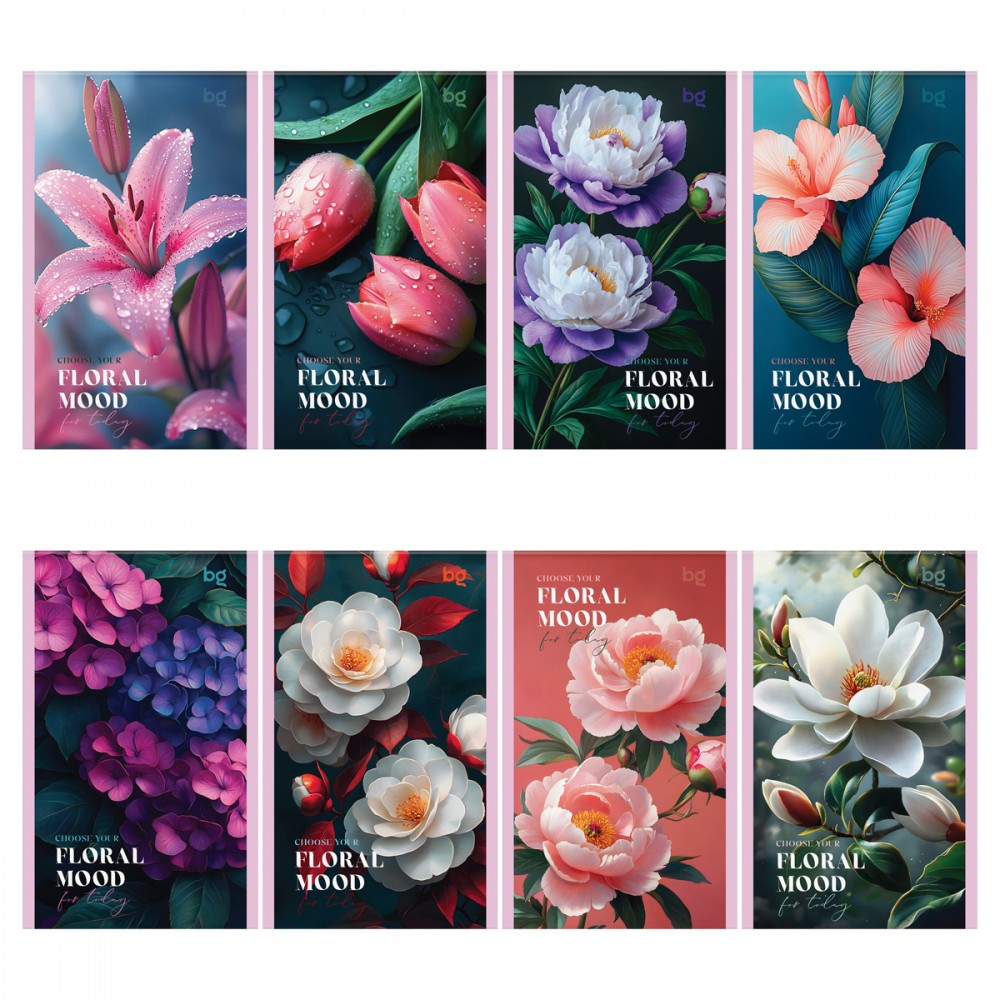 Блокнот А6 32л., на скрепке BG "Цветочное настроение", блестки 380196  Б6ск32_бл 09427