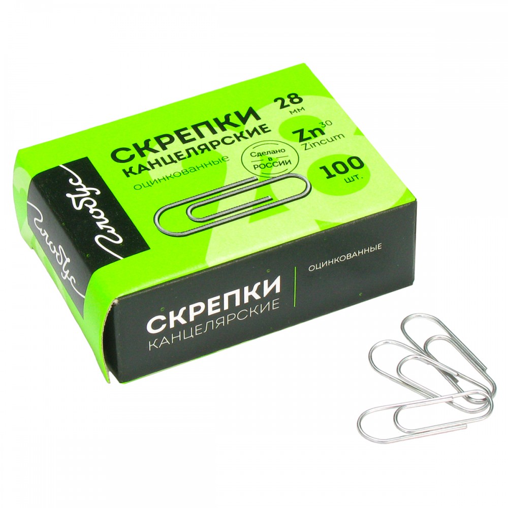 Скрепки 28мм,100шт., оцинкованные, карт. упак.217279/С28-100 Ц