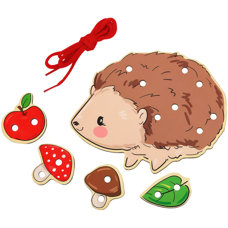 Развивающая игрушка ТРИ СОВЫ Шнуровка &quot;Ежик&quot;, дерево, 4 детали  343877  РИ_47371