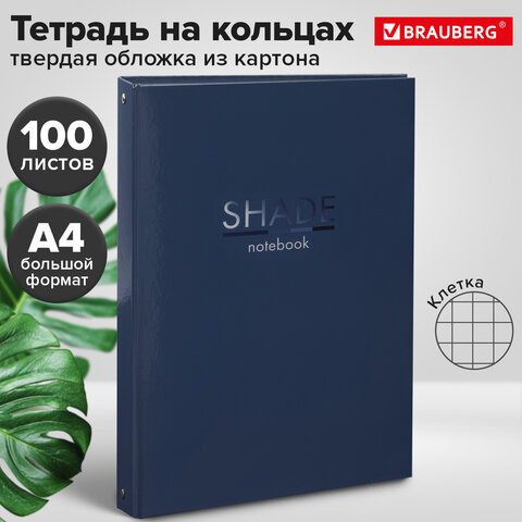 Тетрадь на кольцах БОЛЬШАЯ А4 (210х305 мм), 100 листов, твердый картон, клетка, BRAUBERG, Shade, 404102
