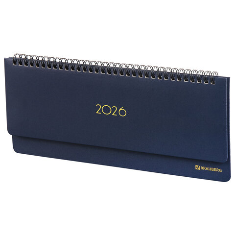 Планинг датированный 2026 305х140 мм BRAUBERG &quot;Select&quot;, под кожу, темно-синий, 117231