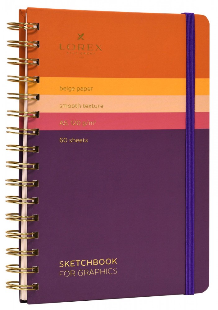 Скетчбук LOREX CURLY серия GRADIENT TOUCH А5, 60 листов 120 г/м2 бежевая бумага, твердая обложка, soft touch и фольга LXSBCA5-GT/229594