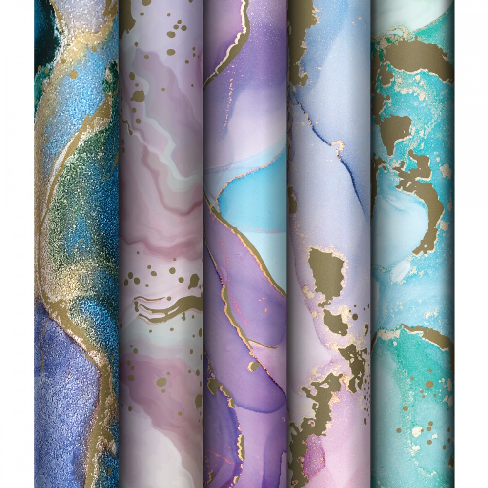 Упаковочная бумага глянц. 70*100см, MESHU &quot;Мраморный стиль&quot;, 80г/м2, ассорти 5 дизайнов 358111 MS_53483