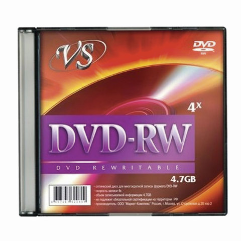 Диск DVD-RW VS, 4,7 Gb, 4x, Slim Case (1 штука), VSDVDRWSL01/512096
