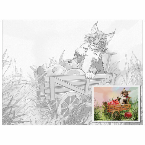 Холст на картоне с контуром BRAUBERG ART CLASSIC &quot;КОТ&quot;, 30х40см, грунтованный, хлопок, 191549