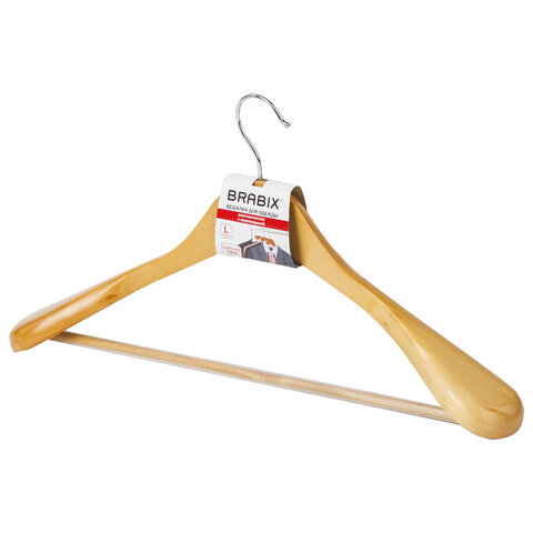 Вешалка-плечики, размер 48-50, деревянная, анатомическая, перекладина, цвет сосна, BRABIX &quot;Люкс&quot;, 601163