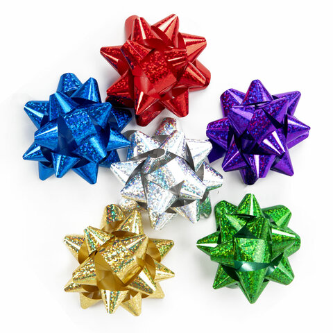 Бант-звезда d = 7,5 см для подарка, голографические цвета ассорти, ЗОЛОТАЯ СКАЗКА, 591843