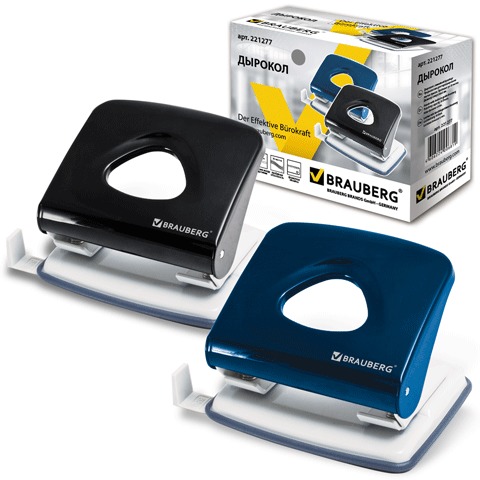 Дырокол 30 листов, металлический BRAUBERG &quot;PN-100M&quot;, ассорти (синий/черный), 221277