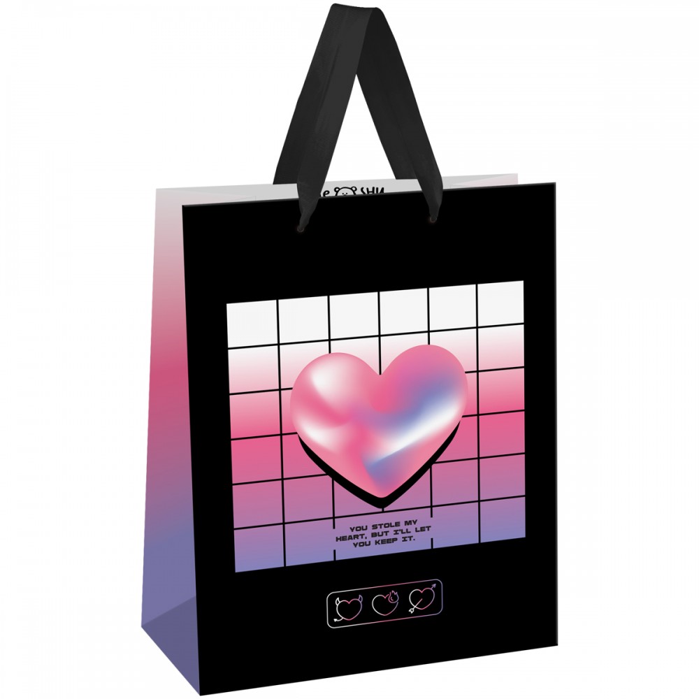 Пакет подарочный 11*14*6,5см MESHU &quot;Heart&quot;, голографический картон 371124  MS_61685