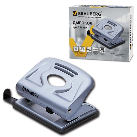 Дырокол 20 листов, металлический, средний, серебристый, BRAUBERG &quot;Metallic&quot;  224339