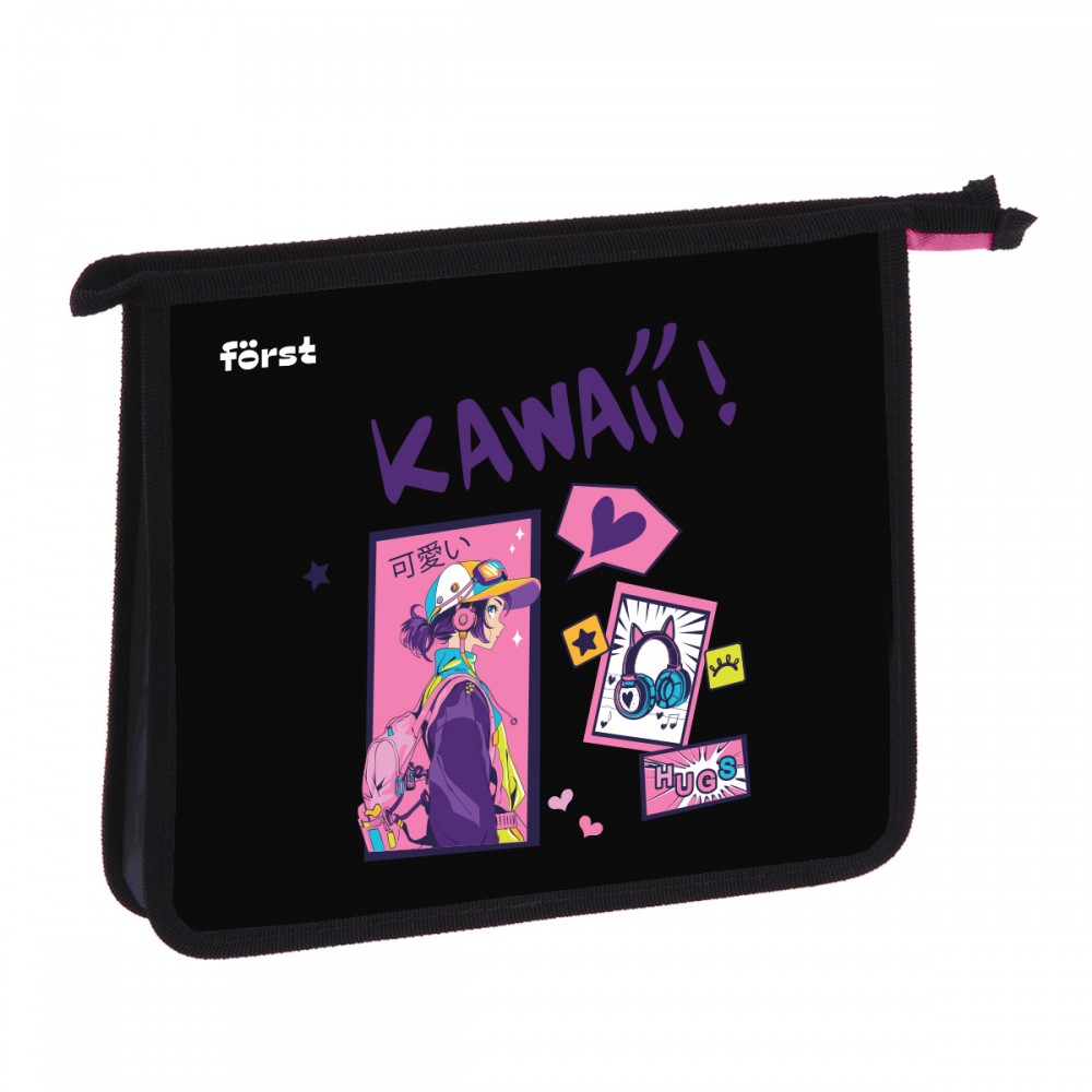 Папка для тетрадей 1 отделение, А5 Först &quot;Kawaii&quot; , 240*205*40 мм, пластик, на молнии 379610 FT-PP-A50529