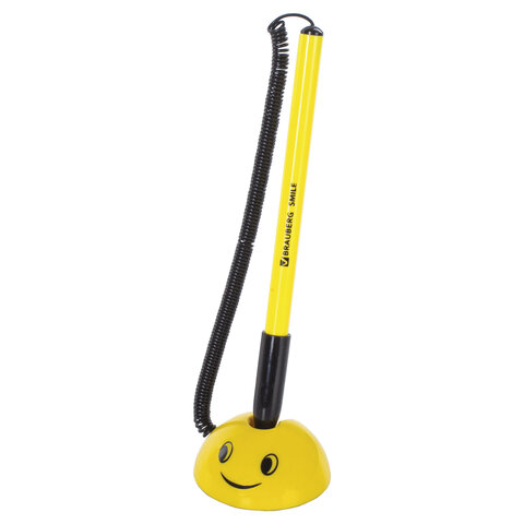 Ручка шариковая настольная BRAUBERG &quot;SMILE&quot;, СИНЯЯ, корпус желтый, узел 0,7 мм, линия письма 0,35 мм, 143376