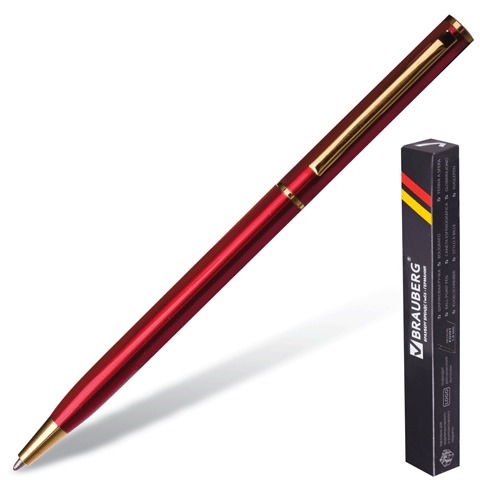 Ручка шариковая BRAUBERG бизнес-класса "Slim Burgundy", корпус борд., золот. детали, 141403, синяя