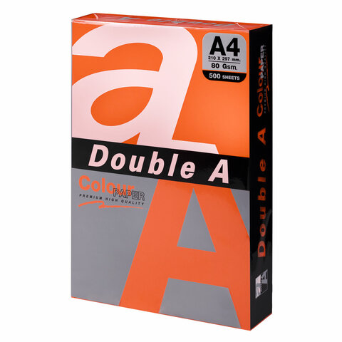 Бумага цветная DOUBLE A, А4, 80 г/м2, 500 л, интенсив, оранжевая  115123