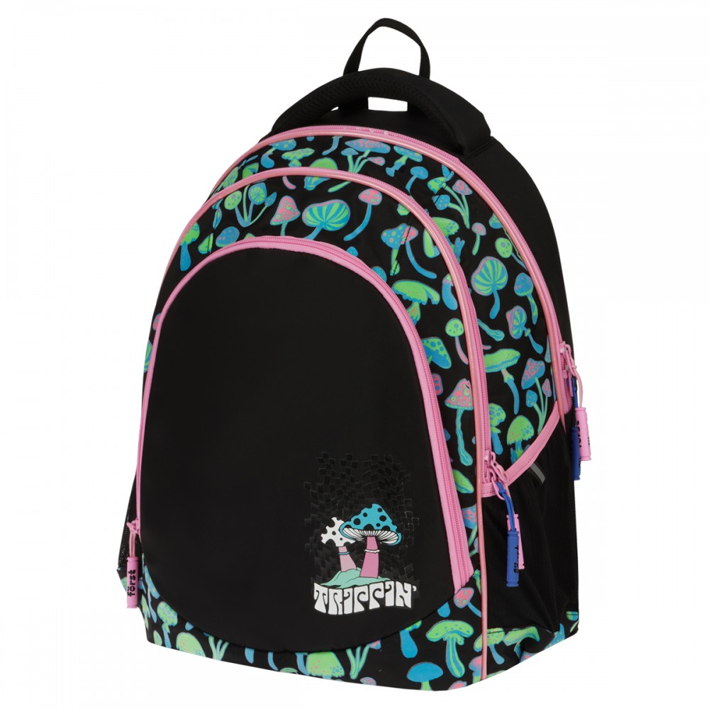 Рюкзак Först F-JUNIOR &quot;Mushrooms&quot; 38*29*18 см, 3 отделения, 2 кармана, эргономичная спинка 351767 FT-RM-080203
