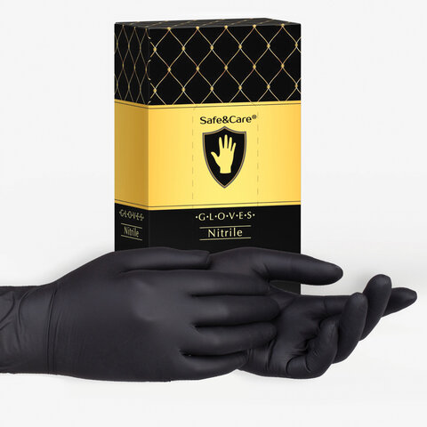 Перчатки нитриловые одноразовые 50 пар (100 шт.), размер M (средний), черные, SAFE&amp;CARE, ZN318 609424