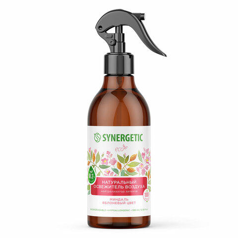 Освежитель воздуха 380 мл SYNERGETIC "Миндаль и яблоневый цвет", биоразлагаемый, нейтрализатор запахов, спрей, 900001 608653