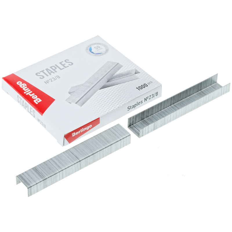 Скобы для степлера №23/8 Berlingo, оцинкованные, 1000шт., 138283