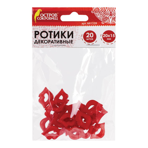 Ротики декоративные для творчества &quot;Губки&quot;, 20х15 мм, 20 шт., красные, ОСТРОВ СОКРОВИЩ, 661339