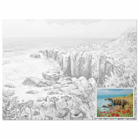 Холст на картоне с контуром BRAUBERG ART CLASSIC &quot;ЦВЕТЫ И МОРЕ&quot;, 30х40, грунтованный, хлопок, 191541