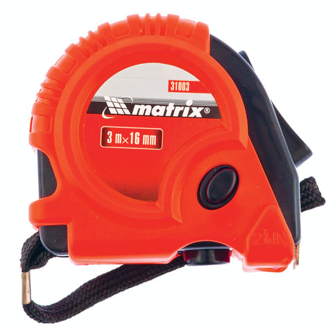 Рулетка измерительная 3,0 м х 16 мм, MATRIX &quot;Rubber&quot;, обрезиненный корпус, 3 механизма фиксации, 31003  670180