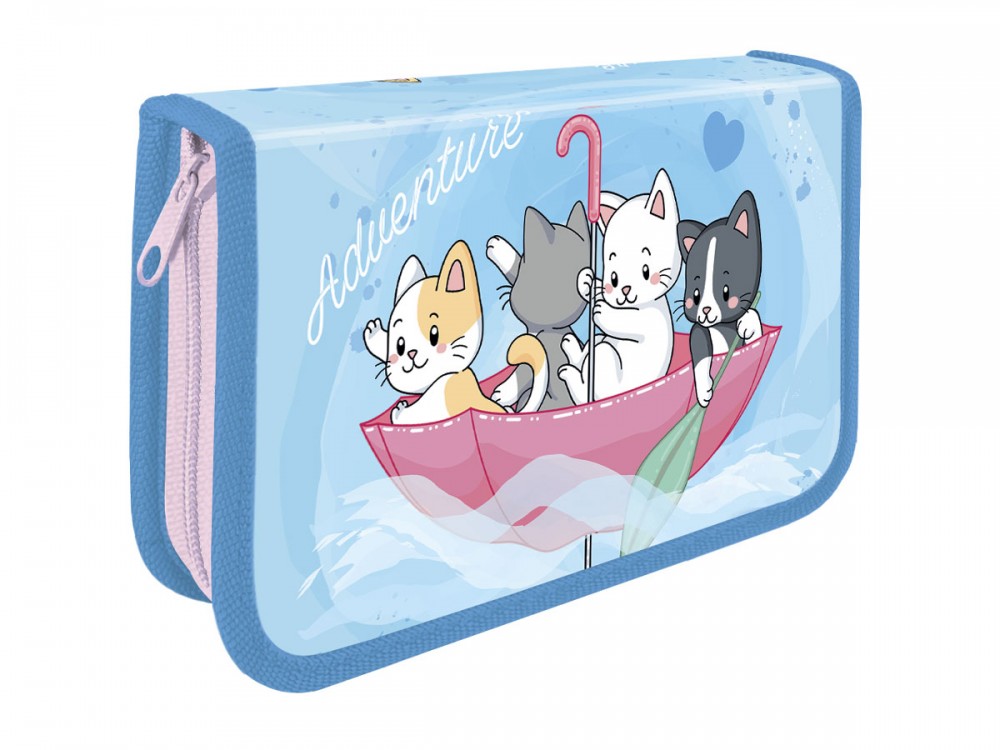 Пенал односекционный большой с откидной планкой печать на ткани 130/200 (ПО-41,  КОТИКИ В ЗОНТИКЕ 2023) 00-00007938