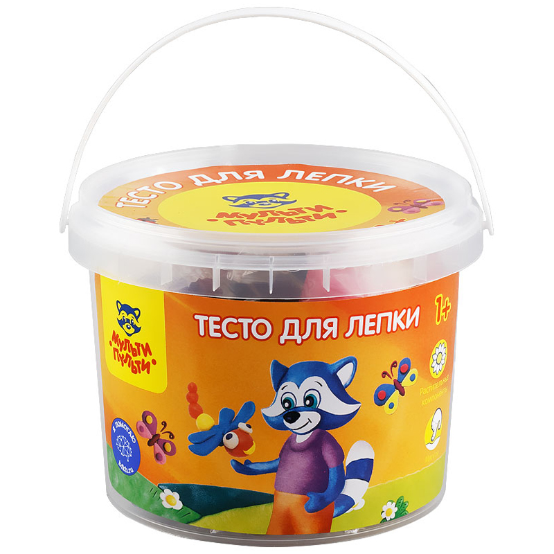 Тесто для лепки Мульти-Пульти &quot;Енот в деревне&quot;, 12 цветов*30г, пластиковое ведро 242998 ТЛ_12209