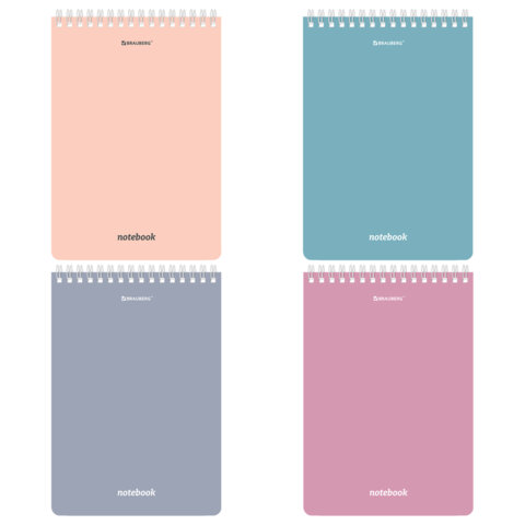 Блокнот А5 146х206 мм, 80 л., гребень, подложка, клетка, кросс-серия "МОРАНДИ", 4 цвета, BRAUBERG, 118553