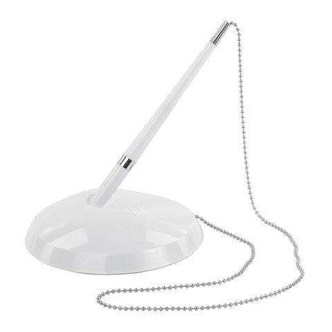 Ручка шариковая настольная BRAUBERG &quot;Стенд-Пен Уайт2&quot;, СИНЯЯ, цепочка, корпус белый, линия письма 0,5 мм, 141348