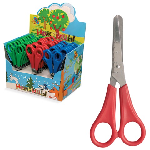 Ножницы ПИФАГОР, 135 мм, с линейкой, ассорти, в дисплее, 230936