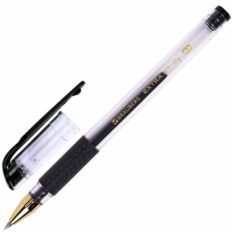 Ручка гелевая с грипом BRAUBERG &quot;EXTRA GT GLD&quot;, ЧЕРНАЯ, стандартный узел 0,5 мм, линия 0,35 мм, 143919