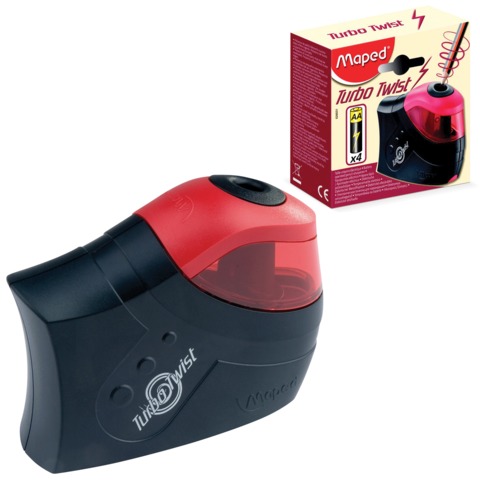 Точилка электрическая MAPED (Франция) &quot;Turbo Twist&quot;, с контейнером, работает от 4 батареек AA, 026031