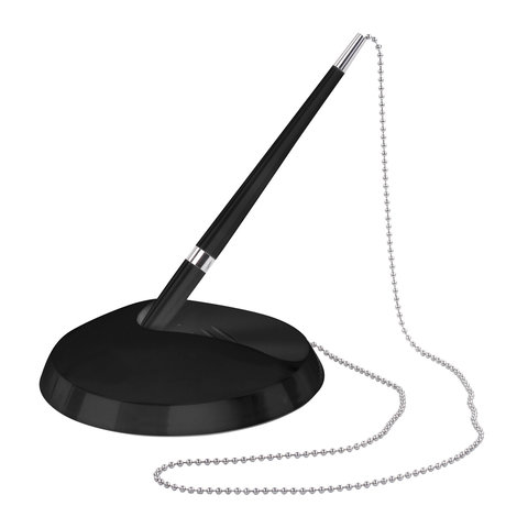 Ручка шариковая настольная BRAUBERG &quot;Стенд-Пен Блэк2&quot;, СИНЯЯ, цепочка, корпус черный, линия письма 0,5 мм, 141347