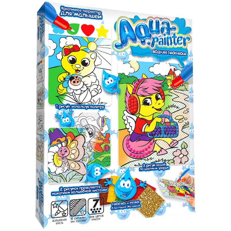 Набор для творчества Danko toys &quot;Aqua painter. Лошадка&quot;, волшебная кисточка, блестки разноцветные, 5 наклеек 311059/AQP-01-05/311059