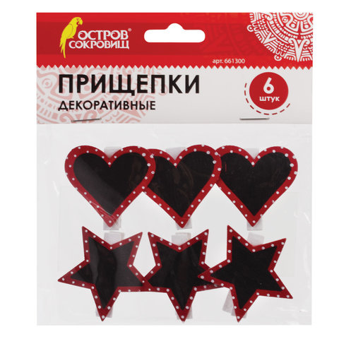 Прищепки декоративные &quot;Дощечки для рисования мелом&quot;, 6 штук, ассорти, ОСТРОВ СОКРОВИЩ, 661300