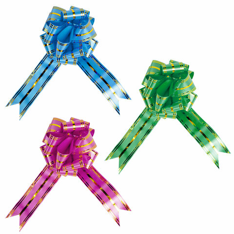 Бант-шар d = 15 см для подарка золотые полосы, фуксия, бирюза, зеленый, ЗОЛОТАЯ СКАЗКА, 591836