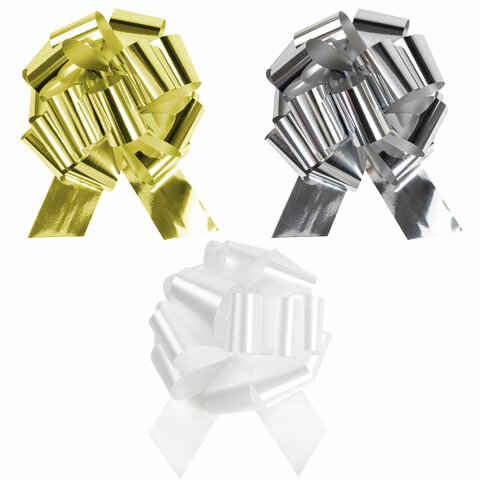 Бант-шар d = 15 см для подарка, цвета металл серебристый, металл золотистый, белый, ЗОЛОТАЯ СКАЗКА, 591832