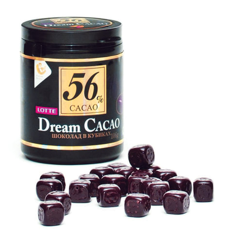 Шоколад LOTTE &quot;Dream Cacao&quot;, горький (какао 56%), в кубиках, в пластиковой банке, 106 г  620204
