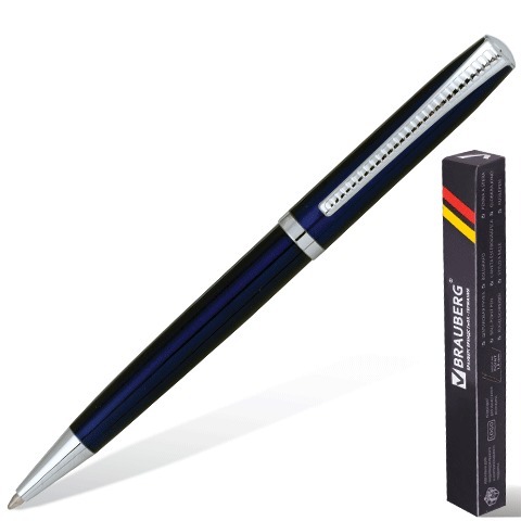 Ручка шариковая BRAUBERG бизнес-класса "Cayman Blue", корпус синий, серебр. детали, 141409, синяя