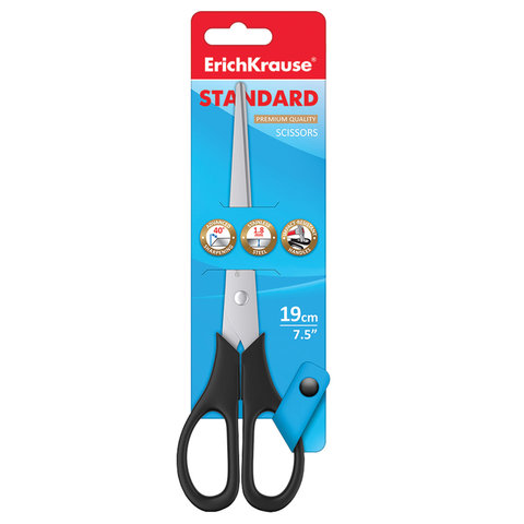 Ножницы 190 мм, ERICH KRAUSE &quot;Standard&quot;, черные, в картонной упаковке с европодвесом, 21881/231603