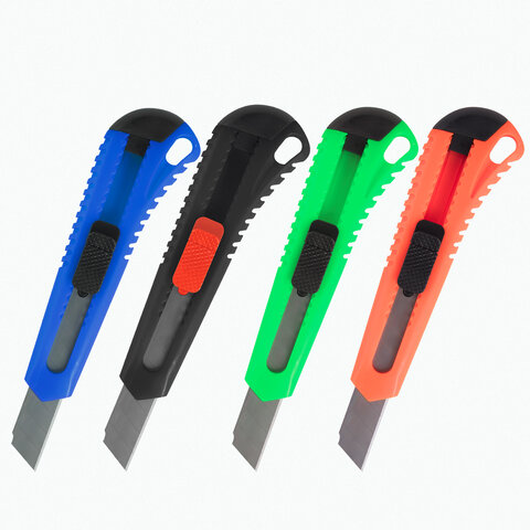 Нож канцелярский 18 мм BRAUBERG &quot;Classic&quot;, фиксатор, корпус ассорти, упаковка с европодвесом, 230917