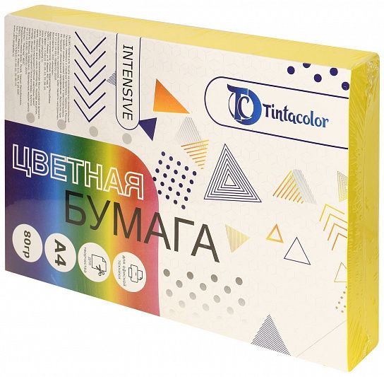Бумага цветная Tintacolor, формат А4, 80 гр./м2, 500 листов, интенсив, цвет – желтый 411051 245311