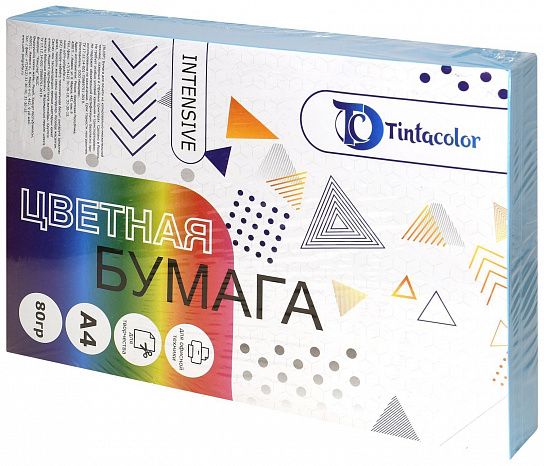 Бумага цветная Tintacolor, формат А4, 80 гр./м2, 500 листов, интенсив, цвет – синий 411082 245314