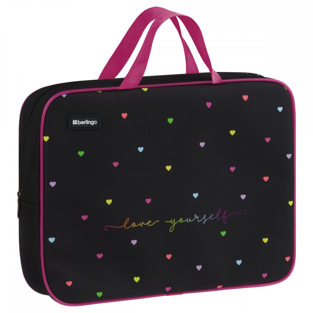 Папка текстильная с ручками 1 отделение, А4 Berlingo &quot;Love Yourself&quot;, 350*265*80мм, текстиль, на молнии 379332 BR-FB-0510
