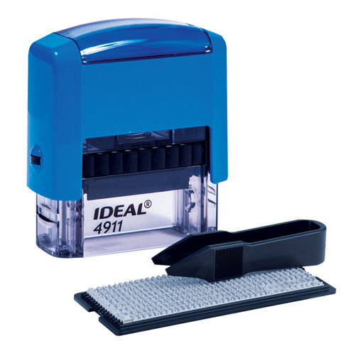 Штамп самонаборный 3-строчный, оттиск 38х14 мм, синий, без рамки,  IDEAL 4911 P2, корпус синий, касса,312637/125426/255628/236847/