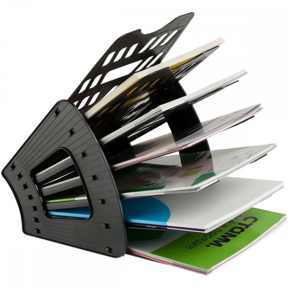 Лоток для бумаг веерный 7-ми секционный, 6 отделений, черный ЛТ41/027798 Стамм